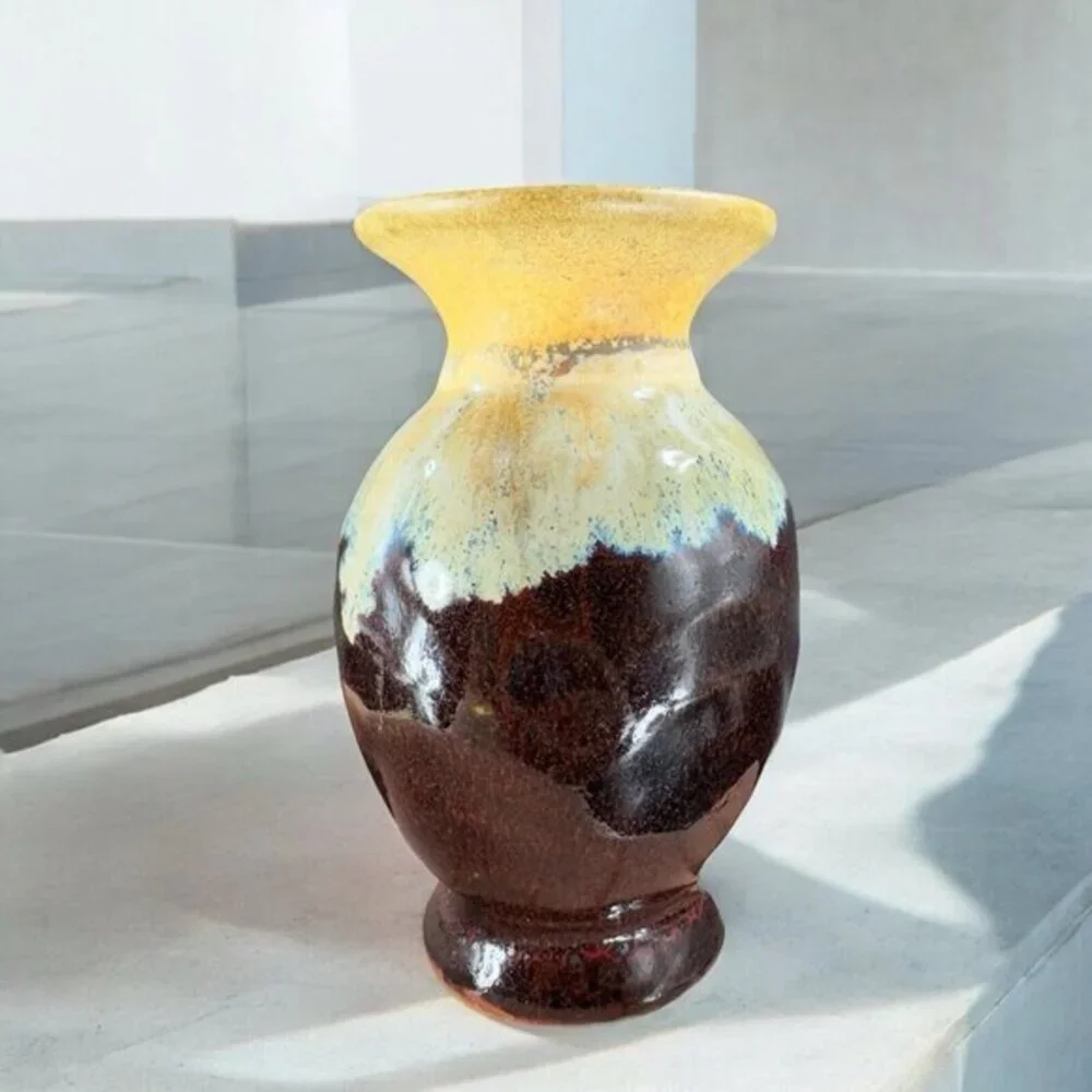 Allan Ditton Vase Studio Art Pottery Stoneware Brown Drip Glaze‎ Bud Vase 2010
